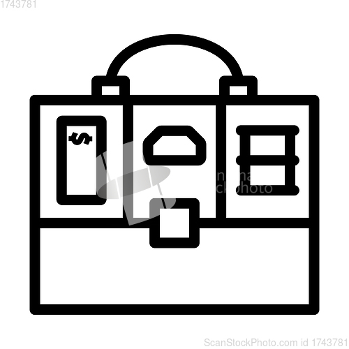 Image of Oil, Dollar And Gold Dividing Briefcase Concept Icon