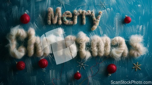 Image of Wool Merry Christmas concept creative horizontal art poster.