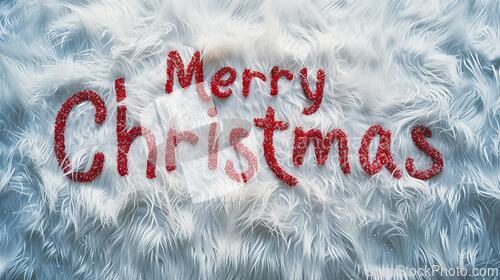 Image of White Fur Merry Christmas concept creative horizontal art poster.