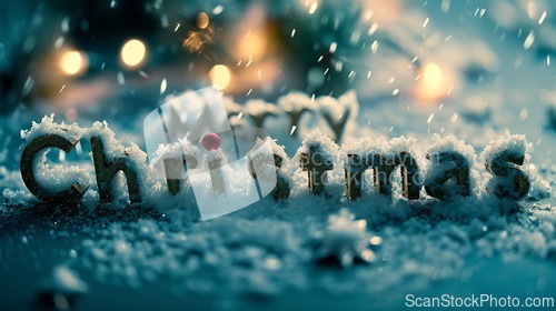 Image of Winter Merry Christmas concept creative horizontal art poster.
