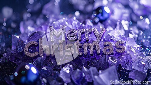 Image of Tanzanite Crystal Merry Christmas concept creative horizontal art poster.