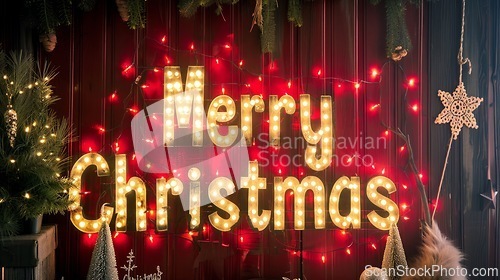 Image of Task Lighting Merry Christmas concept creative horizontal art poster.