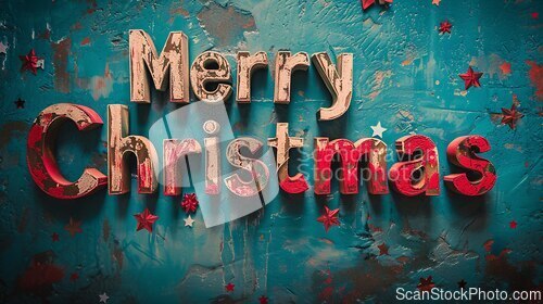 Image of Textured Plaser Merry Christmas concept creative horizontal art poster.