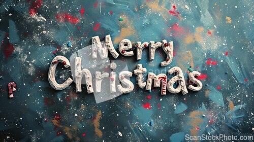 Image of Textured Plaser Merry Christmas concept creative horizontal art poster.