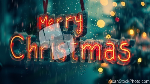Image of Transparent Glass Merry Christmas concept creative horizontal art poster.