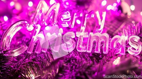 Image of Violet Glass Merry Christmas concept creative horizontal art poster.