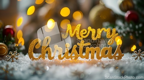 Image of Yellow Merry Christmas concept creative horizontal art poster.