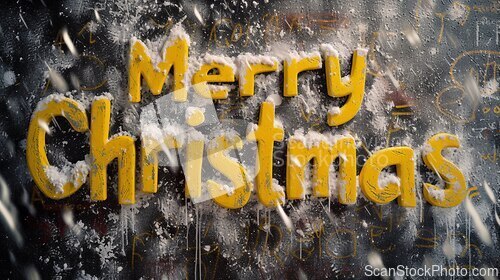 Image of Yellow Marble Merry Christmas concept creative horizontal art poster.