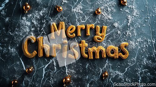 Image of Yellow Marble Merry Christmas concept creative horizontal art poster.