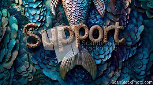Image of Metallic Fish Scale Support concept creative horizontal art poster.