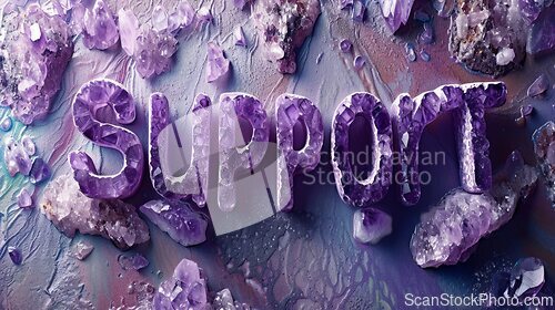 Image of Amethyst Crystal Support concept creative horizontal art poster.