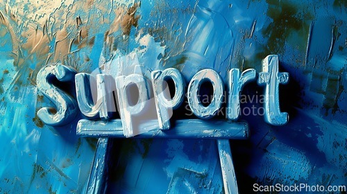 Image of Blue Glossy Surface Support concept creative horizontal art poster.