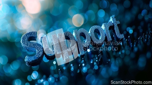 Image of Blue Glossy Surface Support concept creative horizontal art poster.