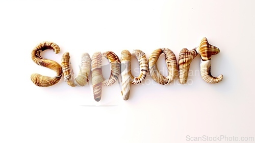 Image of The Word Support created in Cowrie Shell Letters.
