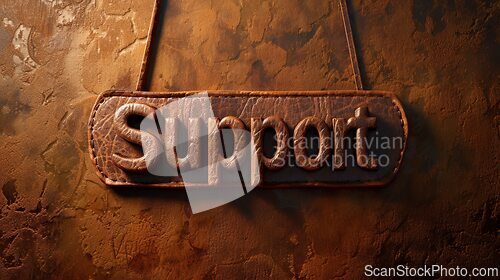 Image of Glossy Leather Support concept creative horizontal art poster.