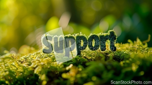 Image of Green Glossy Surface Support concept creative horizontal art poster.