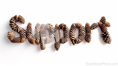 Image of The Word Support created in Small Pinecone Letters.