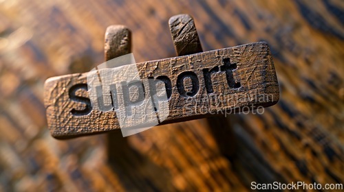 Image of Wooden Ebony Support concept creative horizontal art poster.