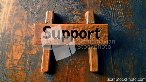 Image of Wooden Mahogany Support concept creative horizontal art poster.