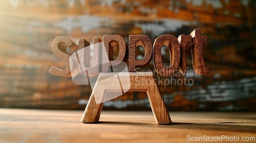 Image of Wooden Rosewood Support concept creative horizontal art poster.