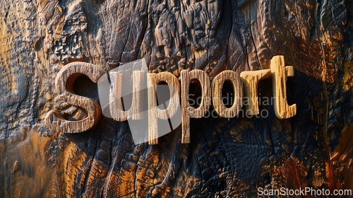Image of Wooden Shou Sugi Ban Support concept creative horizontal art poster.