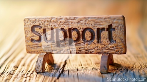 Image of Wooden Teak Support concept creative horizontal art poster.