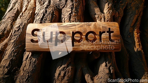 Image of Wooden Walnut Support concept creative horizontal art poster.