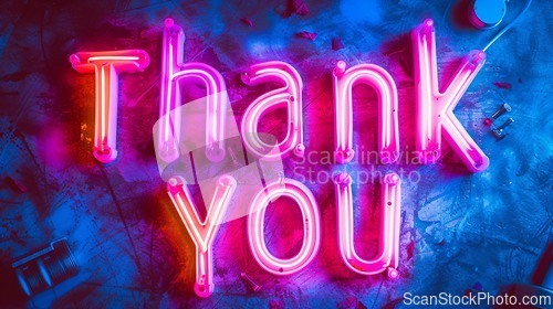 Image of Colorful LED Thank you concept creative art poster.