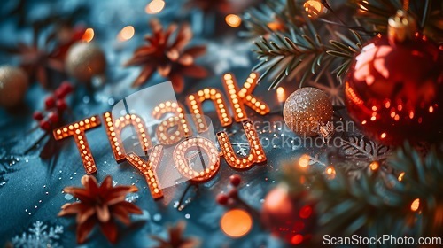 Image of Christmas Thank you concept creative art poster.
