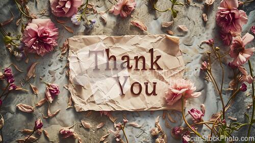 Image of Beige Thank you concept creative art poster.