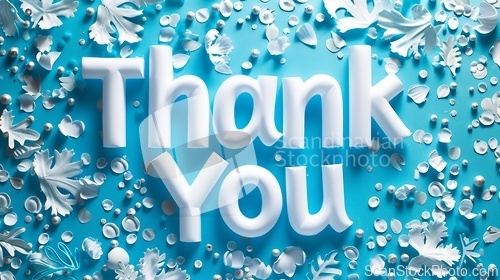 Image of Blue Glossy Surface Thank you concept creative art poster.