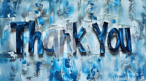 Image of Blue Glossy Surface Thank you concept creative art poster.