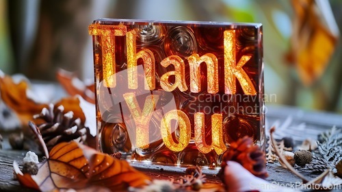 Image of Brown Glass Thank you concept creative art poster.
