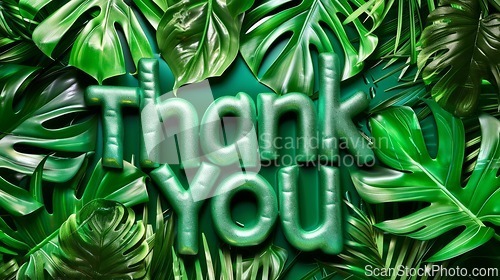 Image of Green Glossy Surface Thank you concept creative art poster.