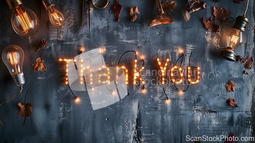 Image of Grey LED Thank you concept creative art poster.