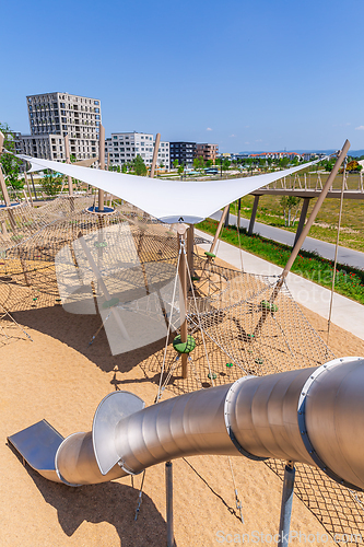Image of Large public city playground, panorama of modern urban area