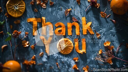 Image of Orange Thank you concept creative art poster.