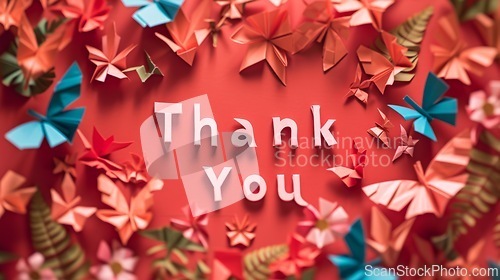 Image of Origami Thank you concept creative art poster.