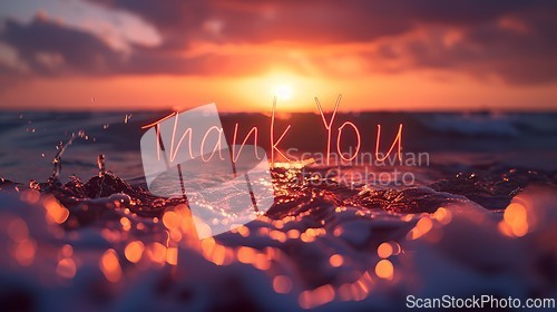 Image of Sunset Thank you concept creative art poster.