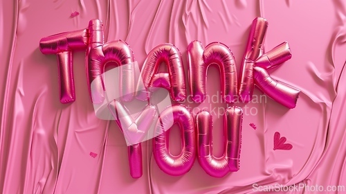 Image of Pink Glossy Surface Thank you concept creative art poster.