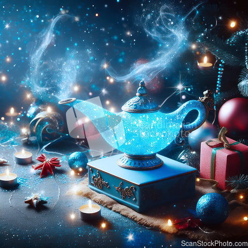 Image of magical genie lamp at christmas time