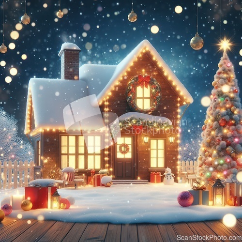 Image of classic snow covered house at christmas