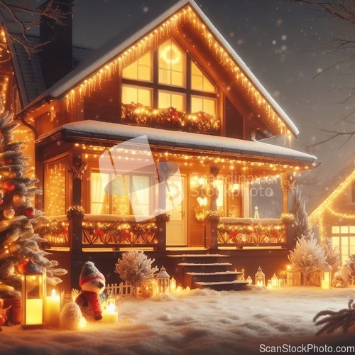 Image of classic snow covered house at christmas
