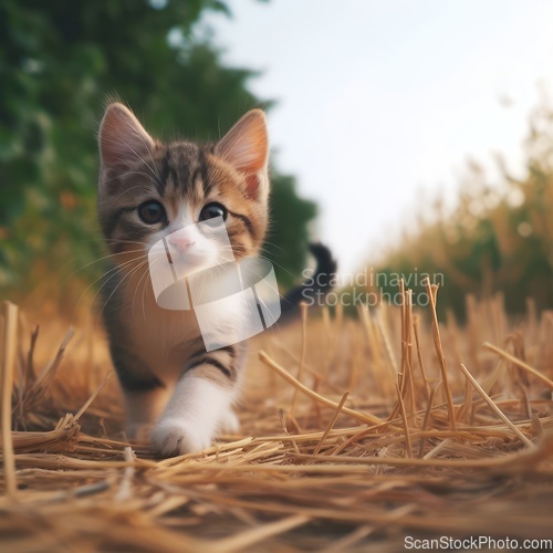 Image of cute little kitten exploring and prowling