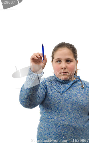 Image of Isolated Girl Writing On White