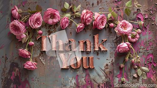 Image of Rose Gold Thank you concept creative art poster.