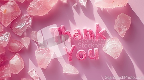 Image of Rose Quartz Crystal Thank you concept creative art poster.
