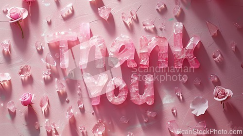 Image of Rose Quartz Crystal Thank you concept creative art poster.