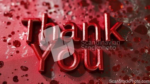 Image of Red Glossy Surface Thank you concept creative art poster.