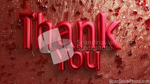 Image of Red Glossy Surface Thank you concept creative art poster.